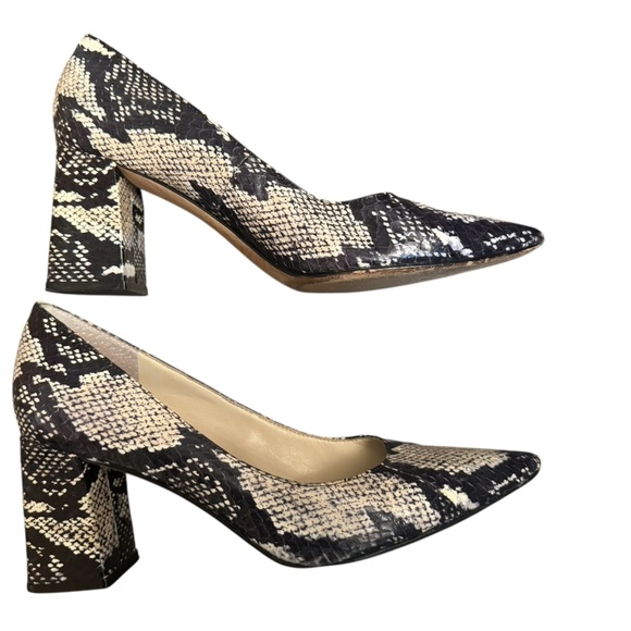 MARC FISHER LTD Women's Black Tan Multi  Snake Block Heels Pumps Leather EUC - Picture 3 of 17
